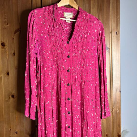 April Cornell Pintuck‎ Button Front Midi Dress Women’s Medium Pink Pintuck - Picture 3 of 11